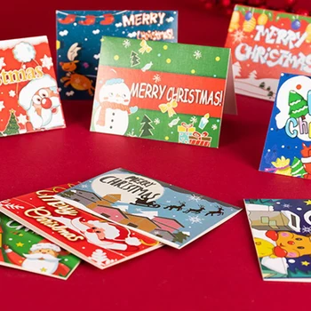 10DB rajzfilm kreatív boldog karácsonyi képeslapok Aranyos karácsonyi ajándékcsomag dekorációs üdvözlőlapok Üzenetkártya csokor ajándékok