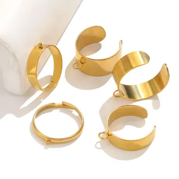 10db állítható rozsdamentes acél gyűrű alap üres ékszerkészítéshez kellékek DIY nyitott ujjgyűrű aranyozott gyűrű beállításai
