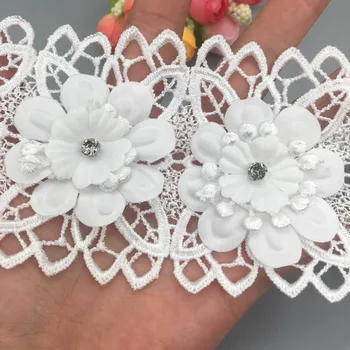10X 3D fehér gyémánt virág csipke díszítés rátétes szalagvágás szövet hímzett DIY varrás kézműves esküvői foltok ruházathoz