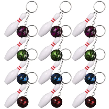 12 db Futball kiegészítők Bowling Kulcstartó medálok Mini design kulcstartók Függő gyűrűk Dekorok Szép szimulált