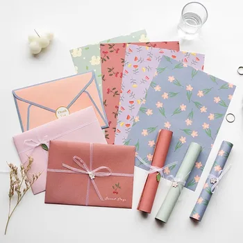 12db/szett Aranyos virágos borítékok levélpárnákkal matricák DIY esküvői parti meghívókártyák borítója Koreai írószer iroda