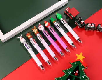 15Pcs 6 színű golyóstoll rajzfilm karácsonyi sorozat kreatív puha gumi aranyos színes kézi tollak ajándék tollak diák állomásozó