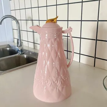 1db rózsaszín 0,8 literes szigetelt kávéfőző közel-keleti arab stílusú melegvizes kanna tartós szigeteléssel üvegbélésű palackkal