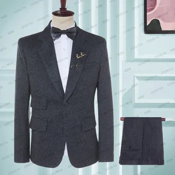 2023 Divat fekete-kék vegyes betűmintás férfi slim fit üzleti öltönyök/férfi kiváló minőségű 2 darab (dzsekik+nadrág)