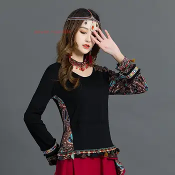 2024 Kínai női vintage alap ing keleti hagyományos O-nyakú ing nemzeti virágmintás etnikai ing retro alap ing