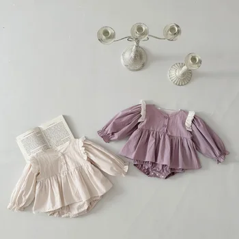 2024 Tavaszi laza gyerekek lány hercegnő hosszú ujjú bodyruha divat tömör baba pamut onesie ruhák csecsemő alkalmi ruhák