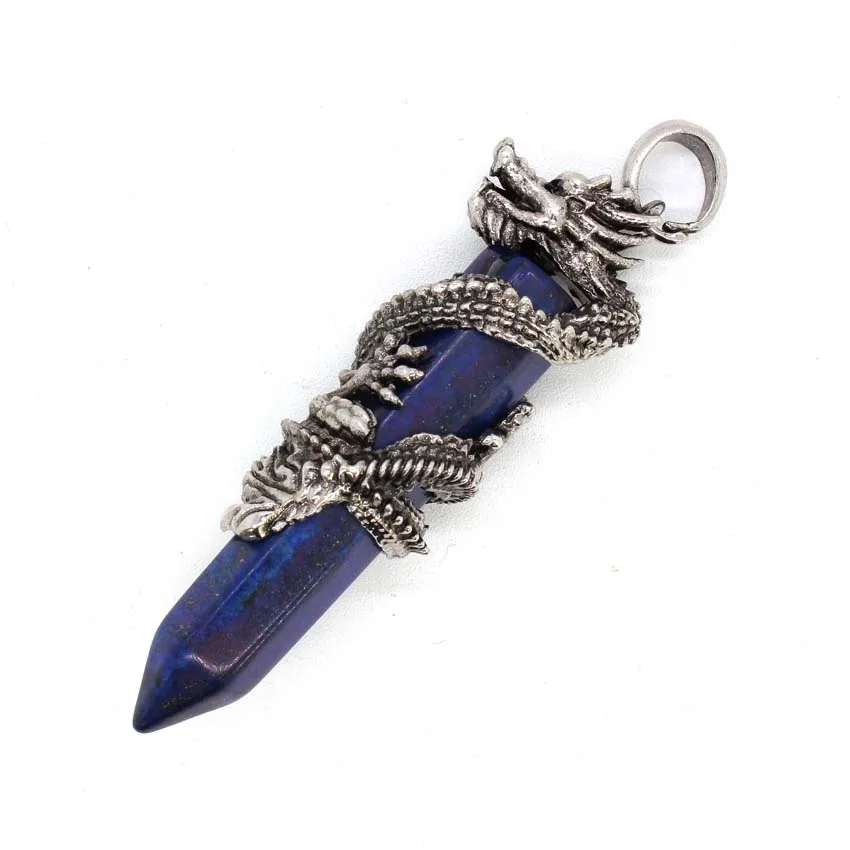Természetes kristálykvarc kő medál sárkányba csomagolt lapis Lazuli Aventurin fekete ónix opál hatszögletű prizma lánc nyaklánc ékszerek . ' - ' . 5
