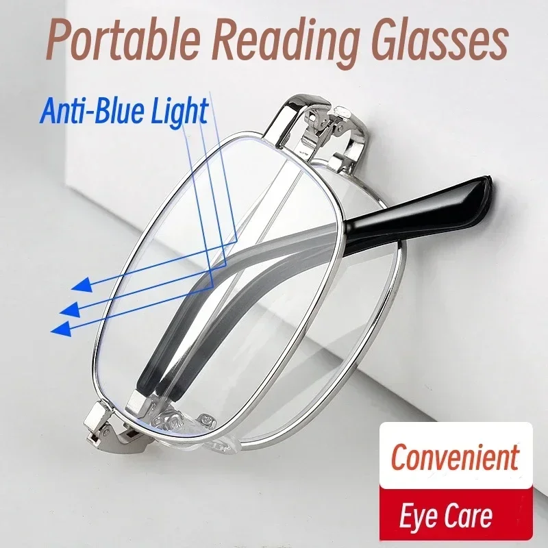  Kék fény elleni összecsukható presbióp szemüveg férfi fémkeret hordozható olvasószemüveg férfi luxusmárkás szemüveg dobozzal . ' - ' . 0