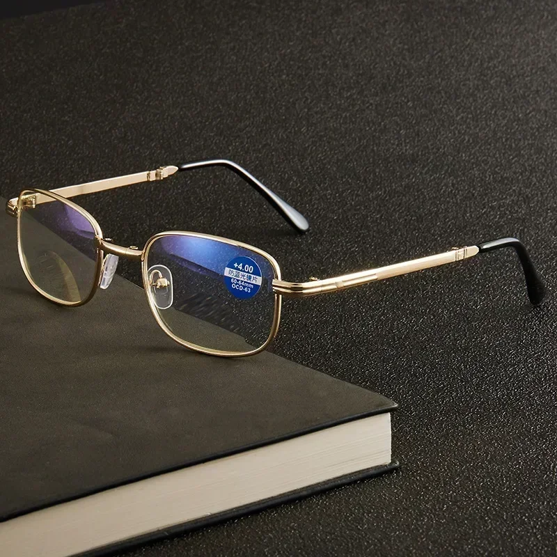  Kék fény elleni összecsukható presbióp szemüveg férfi fémkeret hordozható olvasószemüveg férfi luxusmárkás szemüveg dobozzal . ' - ' . 2