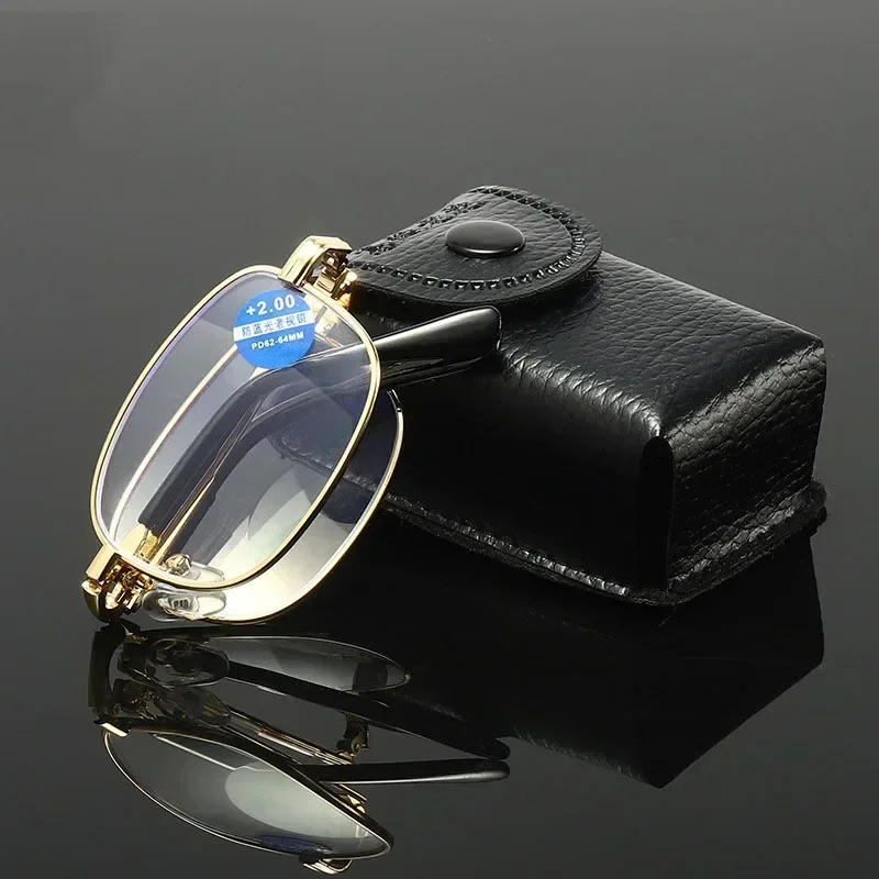  Kék fény elleni összecsukható presbióp szemüveg férfi fémkeret hordozható olvasószemüveg férfi luxusmárkás szemüveg dobozzal . ' - ' . 3