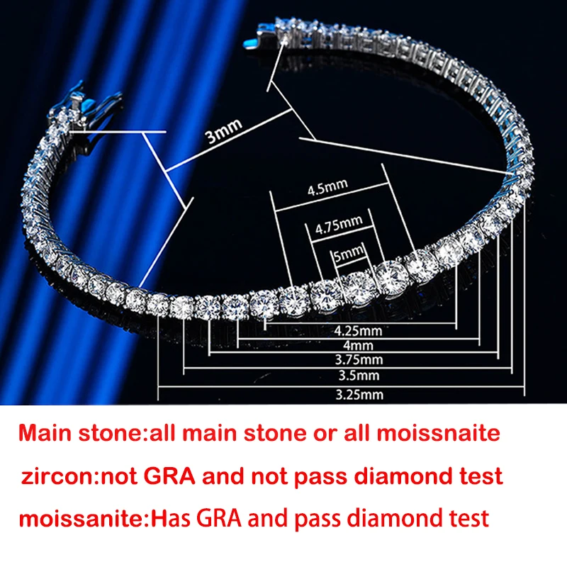 Smyoue Gradient Moissanite tenisz karkötők nőknek Teljes gyémánt tömör S925 sterling ezüstözött arany lánc karperec nagykereskedelem . ' - ' . 5