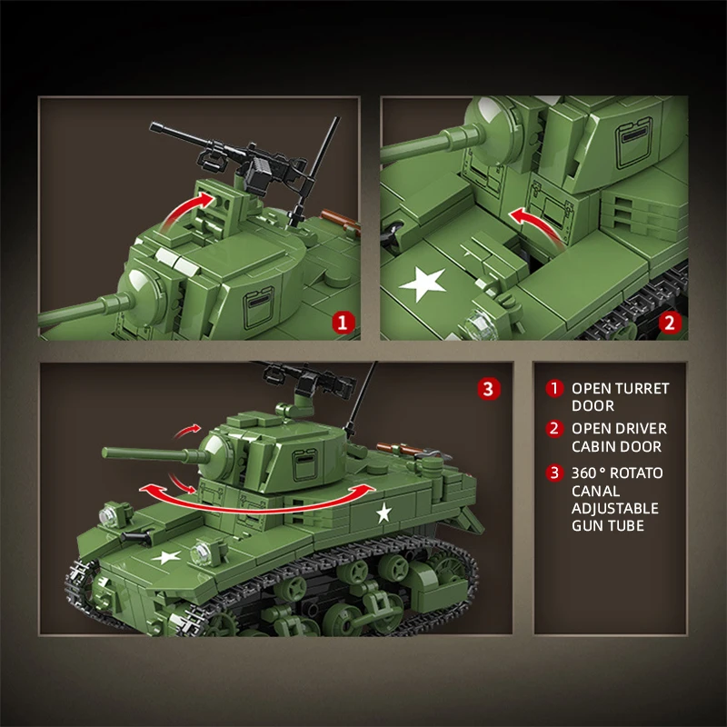 601Db Építőelemek WW2 katonai tankok építőelemei 3 minifigurával/könnyű tank modellel/játékok gyermekeknek Fiúk felnőtt játékok ajándék . ' - ' . 3