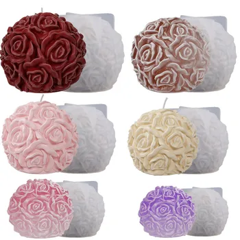 3D Rózsagolyó szilikon formák Aroma gyertya szappan formák Kézműves gyanta Gipsz penész Esküvői díszítő eszközök DIY ajándékok Lakberendezés