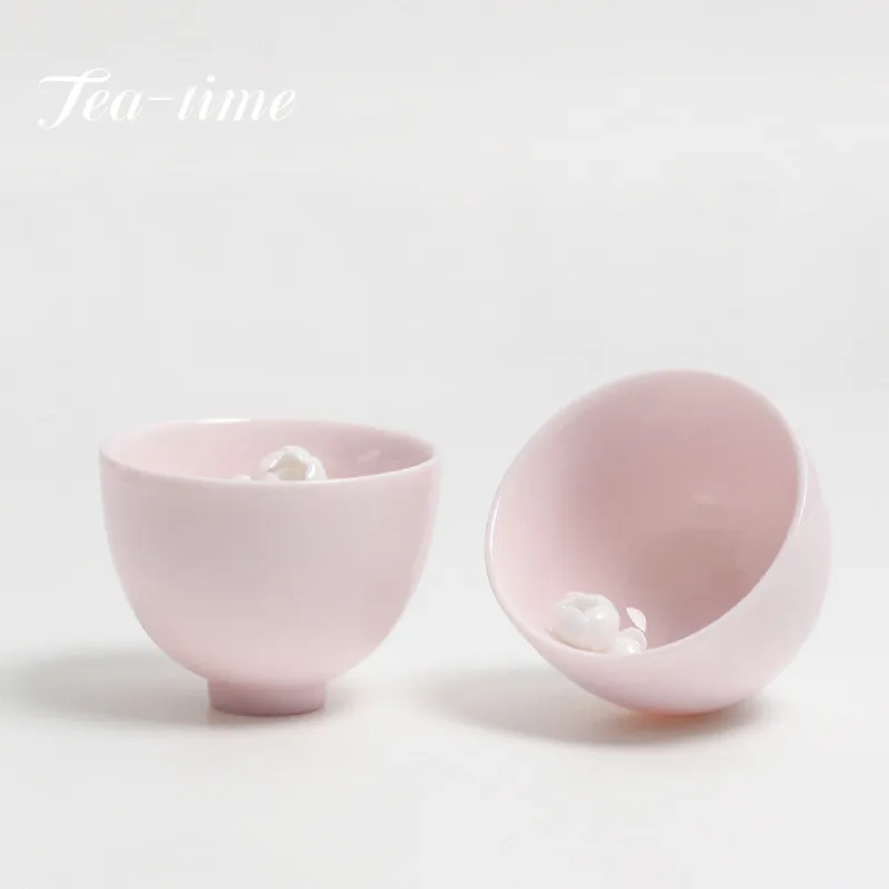 2db/Set Hand Pinch Mud Tea Cup Single Master Cup Pink Single Cup Női Személyes Kung Fu teáskészlet Kerámia teások Illatos csésze . ' - ' . 1
