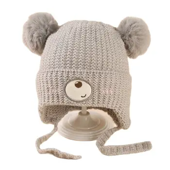 46-50cm Új kötött rajzfilm medve fülvédő 2023 baba kalap sűrített és meleg kötött kalap pulóver kalap