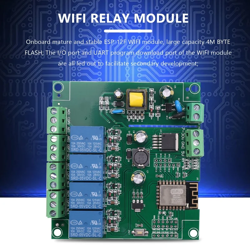 ESP8266 ESP-12F WIFI relé modul 4 csatornás AC90-250V / DC7-30V / 5V késleltető relé kapcsoló ARDUINO IDE intelligens otthoni IOT távirányítóhoz . ' - ' . 1