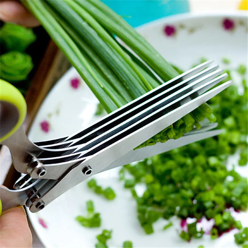 Többfunkciós többrétegű zöldhagyma olló rozsdamentes acél hagymavágó kés Gyógynövény hínár fűszer olló Konyhai olló . ' - ' . 0