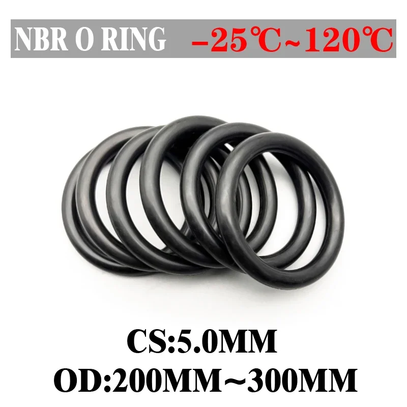 5db NBR O gyűrűs tömítőtömítés CS 5mm OD 200 ~ 300mm autó nitril gumi kerek alakú alátét korrózióálló tömítőtömítések . ' - ' . 0