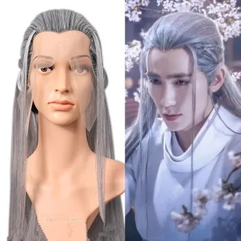 Anime cosplay haj férfiaknak Hosszú egyenes antik kardforgató haj fonattal retro hanfu TV film fotózás harcos fejdísz