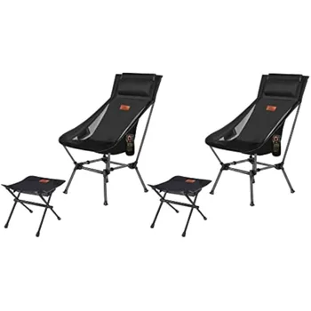AnYoker kempingszék, 2 utas kompakt hátizsákos szék, hordozható összecsukható szék, strandszék oldalzsebbel, fejtámla