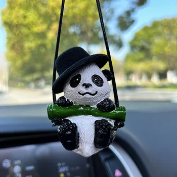 Autó belsőépítészeti kellékek Aranyos hinta Gentleman Panda Auto visszapillantó tükör medál nőknek Férfi autó belső kiegészítők
