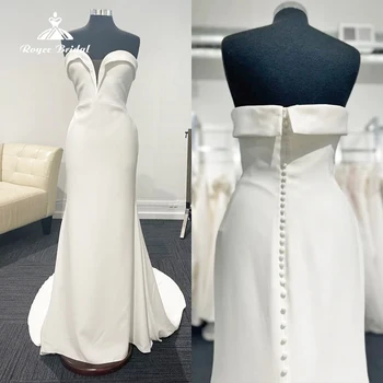 Boho Egyszerű sellő esküvői ruhák nőknek Szexi kedvesem Rakott ujjatlan hátsó gomb Menyasszonyi ruhák Sifonseprő Vestidos