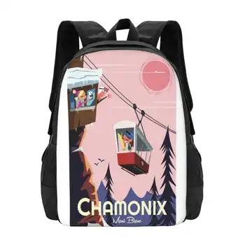 Chamonix poszter Divatminta Design Utazás Laptop Iskola Hátizsák táska Chamonix Retro síelés Síelő hegyek Alpesi Franciaország