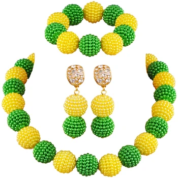 Divat afrikai nyaklánc zöld és sárga Nigériai esküvő Afrikai gyöngyök ékszerkészlet szimulált gyöngy