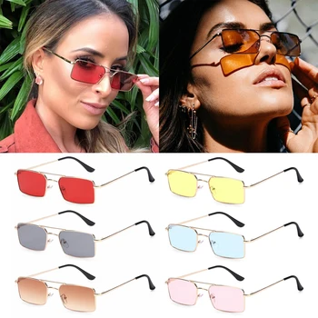 Divat nőknek és férfiaknak Vintage UV400 lencse Steampunk napszemüveg Napszemüveg Kis keretes retro téglalap napszemüveg