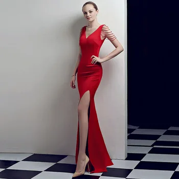 DongCMY Hosszú ágynemű Maxi estélyi ruhák Piros színű elegáns luxus női Vestidos Party ruha