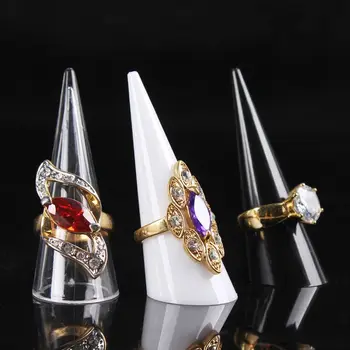 Fancy Nice Earring Organizer Black Transparent Finger Jewelry kiállítási állvány Gyűrű tartógyűrű Bemutató polc akril kúp