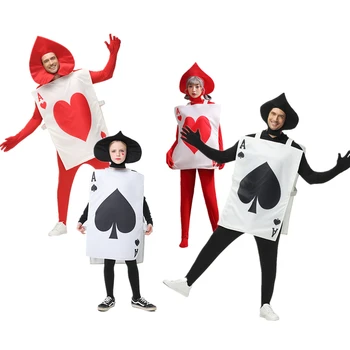 Felnőtt gyermek Pikk Ász Szívek Póker Játékkártya Halloween Cosplay jelmez Gyerekek Tunika kalap öltöny Vicces jelmezek színpadi show-khoz