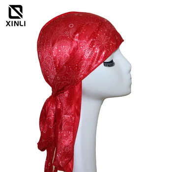 Felnőtt nők Piros színű szatén hosszú farok Doo rongy Durag Bandanas sapka kalóz kalap motoros fejpánt Fejpánt Haj kiegészítők