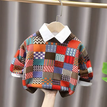 Fiú pulóver gyapjú kabát gyerek felsők Kötés 2024 gombóc tavasz ősz plusz vastagabb cottonok pulóver formális sport gyermek ruha