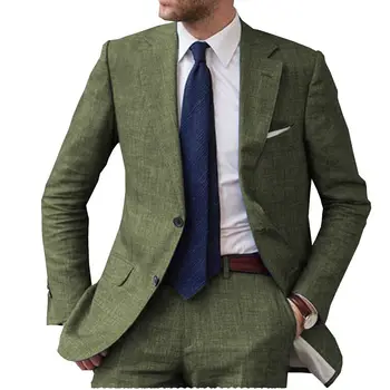 Férfi blézer 2 részes hadsereg zöld kabát nadrág egymellű bevágásos hajtóka Blézer Üzleti Party vőlegény esküvői ruha (blézer+nadrág)
