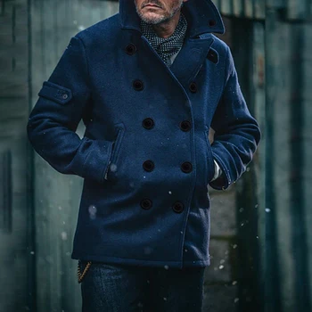 Férfi s Téli borsókabát alkalmi gyapjú árokkabát állvány gallér Dupla mellű gyapjú kabát Warm Slim Fit irodai árok