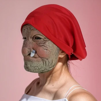 Füst nagymama Realisztikus öregasszonyok arcmaszk Halloween szörnyű latex maszk ijesztő teljes arc hátborzongató ránc arc cosplay kellékek