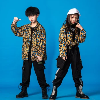 Gyerekek Cool Fashion Hip Hop Ruházat Leopárd mintás ing Streetwear Cargo nadrág lányoknak Fiúk Jazz Tánc Jelmez Tánc ruhák