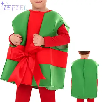Gyerekek Karácsonyi ajándékdoboz Cosplay jelmez Nagy íj Dekor Szín kontraszt Laza kabát Felsők Borító Party Szerepjáték Jelmez Uniszex