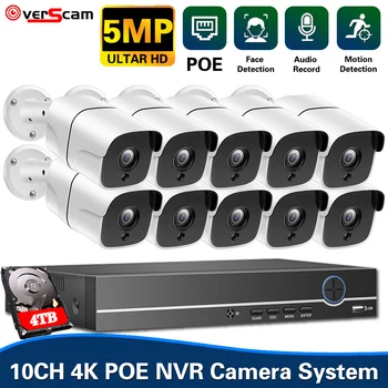 H.265 CCTV kamera biztonsági rendszer készlet 10CH 5MP 4K POE NVR készlet Kültéri audio POE IP kamera videó megfigyelő rendszer XMEYE 8CH