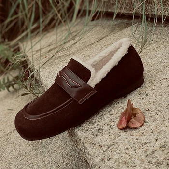 Heihaian Loafer cipő 2023 Télre alkalmas Új retro stílusú divat Egyszemélyes cipő Kerek fej Alacsony sarkú barna cipő Női