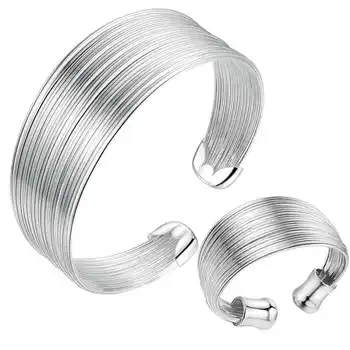 Hot 925 Sterling Ezüst Retro Többsoros karperecgyűrűk Karkötők nőknek Divatparti esküvői tervező Ékszer szett Páros ajándék