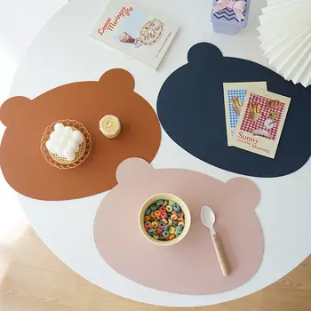 INS Aranyos medve mintás bőr asztalszőnyeg kétoldalas szilárd gyermek étkező tányéralátét vízálló olajálló hőszigetelt párna