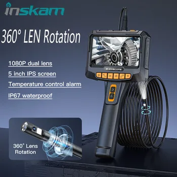 INSKAM 5 hüvelyk 360°-os forgatás kettős kamerás boroszkóp 1080P ipari endoszkóp 8mm ellenőrző boroszkóp autómotor csatornához