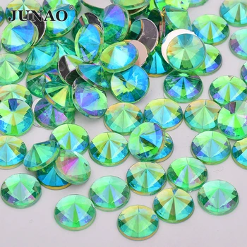 JUNAO 4 6 10mm zöld AB kristály strasszok rátétes lapos akril kristálykövek nem hotfix strass gyöngyök ruhákhoz ékszerek