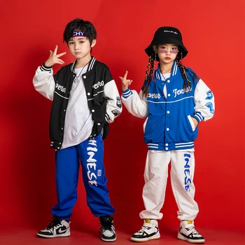 KidsTerenage Kpop Hip Hop ruházat Baseball ingdzseki Laza Streetwear nadrág lányoknak Fiú jazz tánc jelmez Koncert ruhák