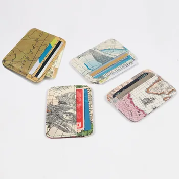 Kreatív kártyatáskák PU vintage stílusú világtérkép vízszintes kártyatartó azonosító / IC kártyák tároló táska Mini érme pénztárcák