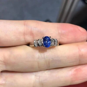 Kék zafír gyűrű női ékszereknek real 925 ezüst ovális természetes drágakő jó szín party ajándék születési kő 4x6mm méret