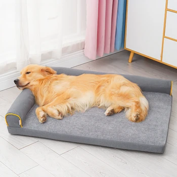 L-alakú kutyaágy levehető mosható huzattal, kényelmes plüss kanapé, memóriahabos, ortopédiai, túlméretezett kutyák