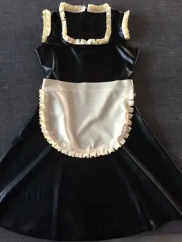 latex gumi szobalány ruha cosplay egyenruha szexi csipke ruha fekete 0.4mm Halloween